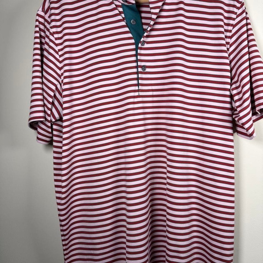 Grayson Golf Polo Shirt Mens Large Red & White Horizontal Striped Short Sleeve